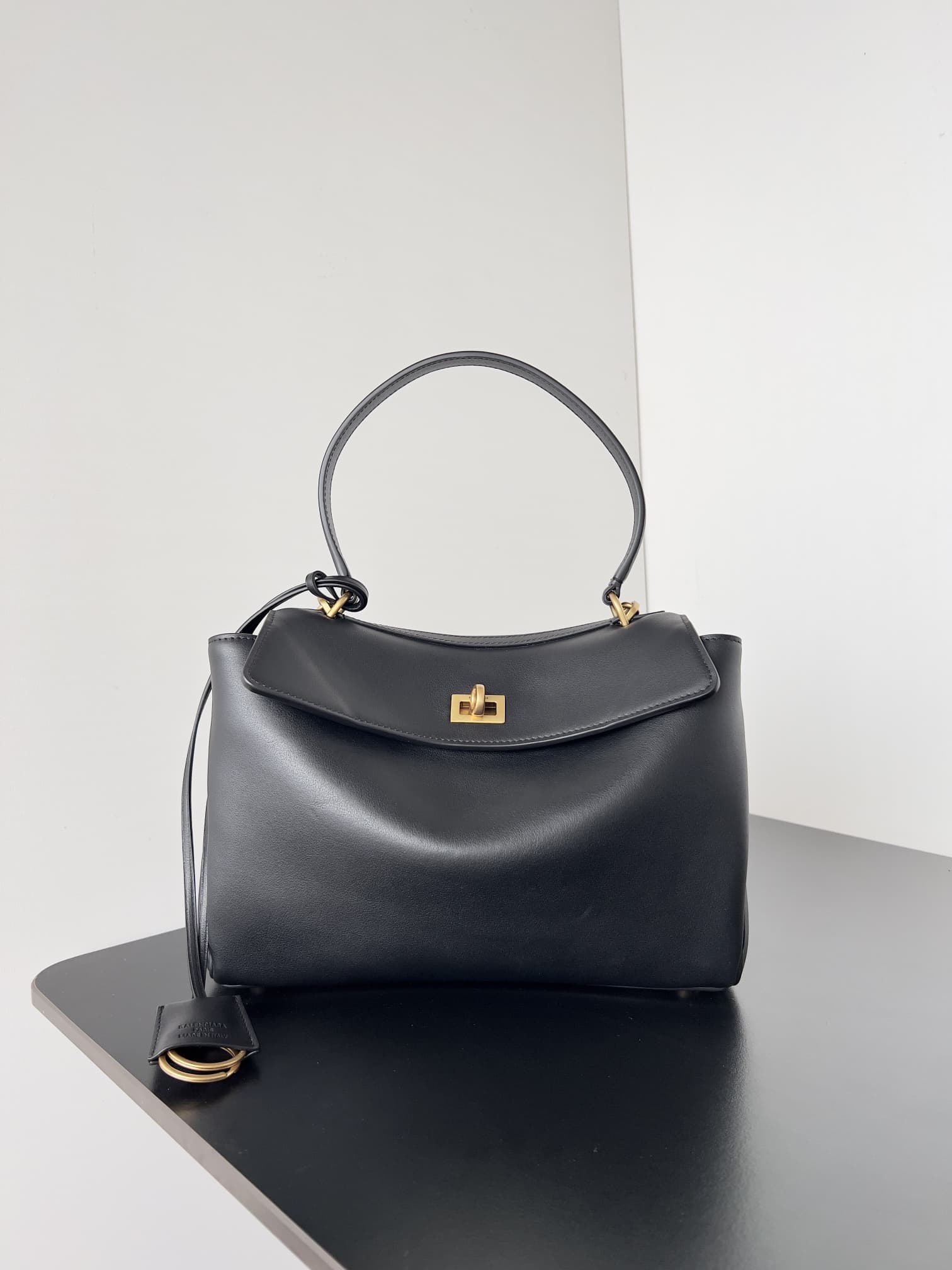 WOMEN'S RODEO SMALL HANDBAG smooth calfskin Black Gold-Metal High