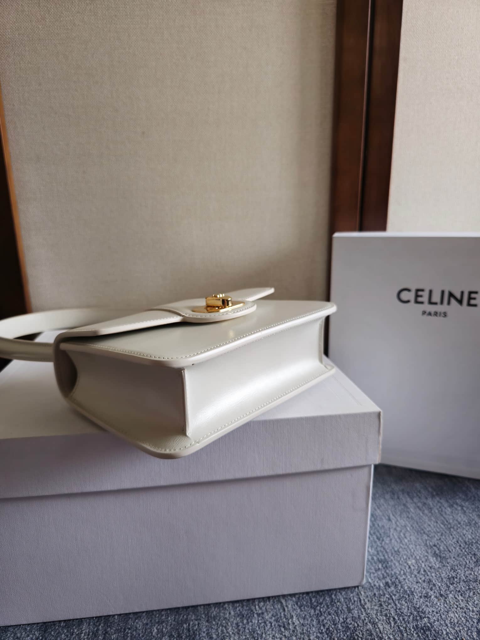 Celine Josephine Teen Bag in White Patent Calfskin High