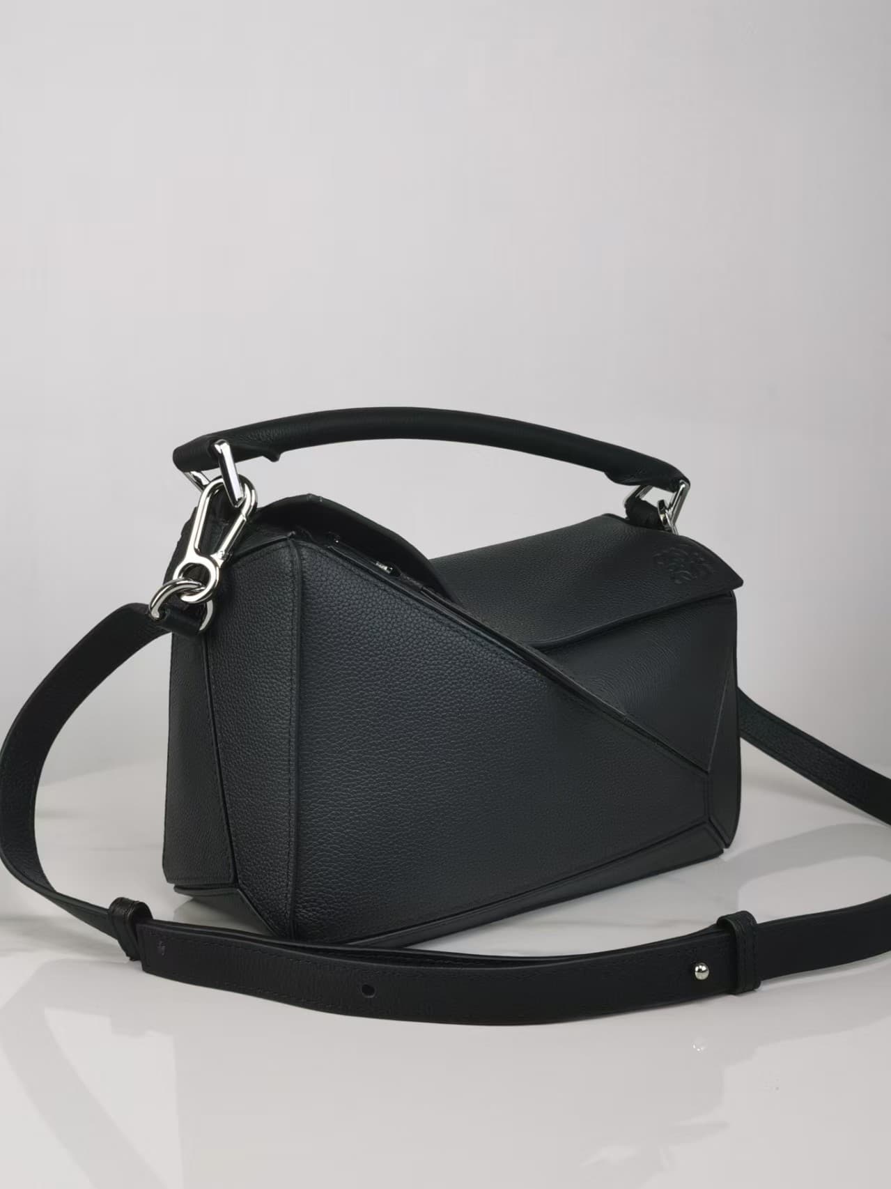 Small Puzzle bag in soft grained calfskin & Silver Metal Black High