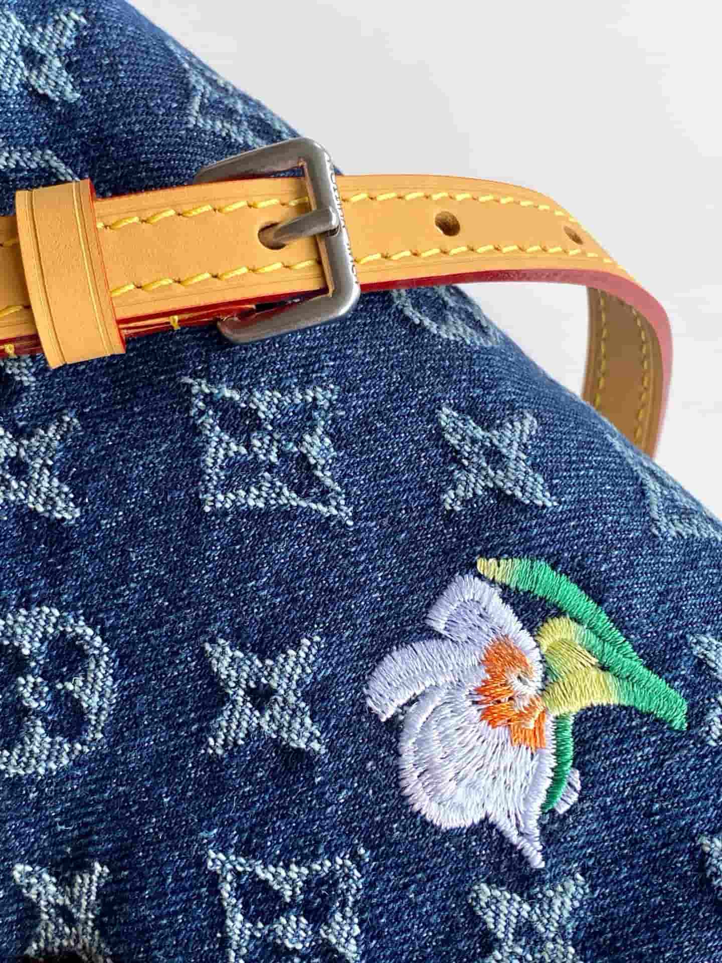 Louis Vuitton Speedy 18 Bandoulière Blue Monogram Flowers Denim M27557 High
