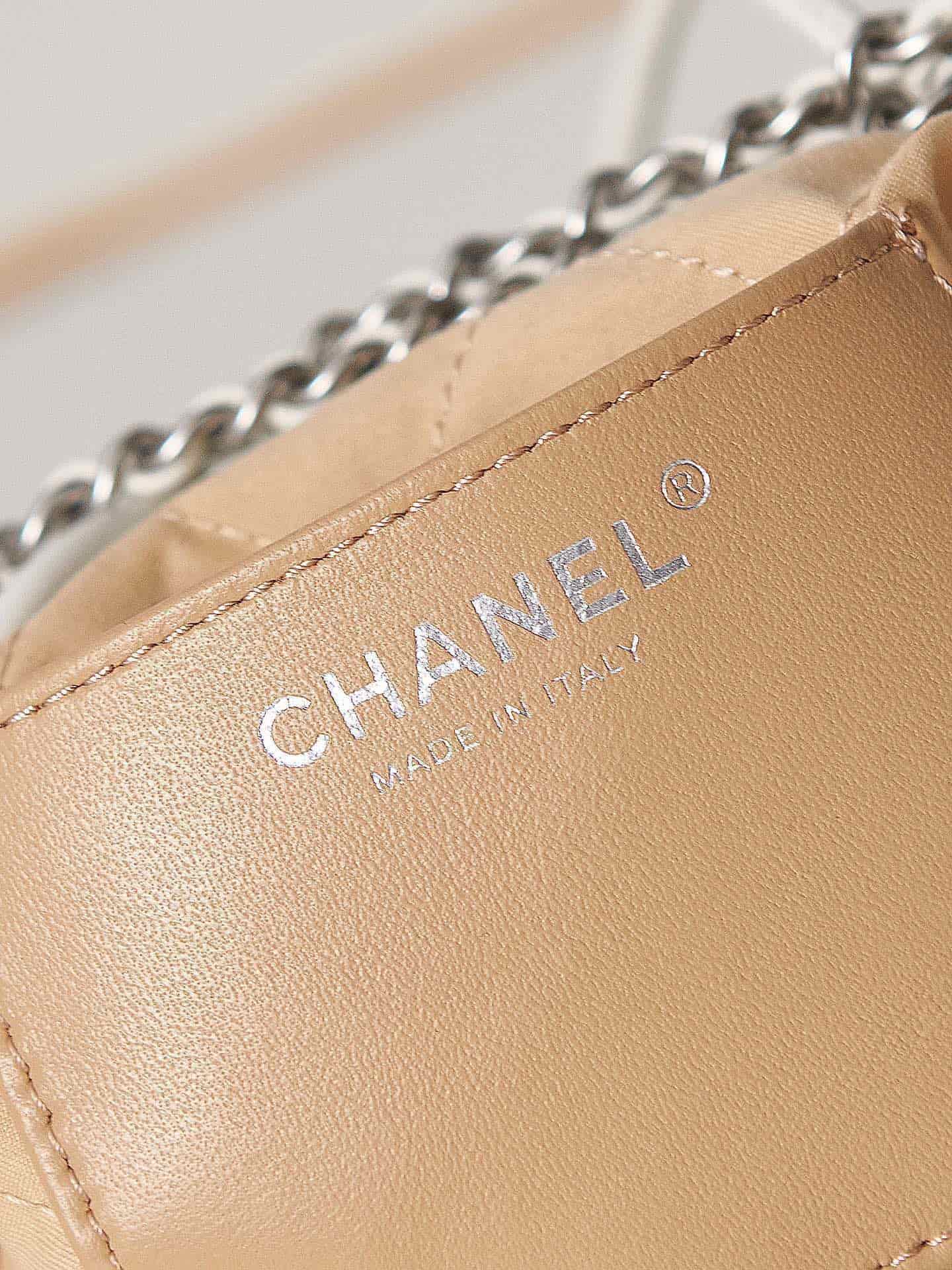 Chanel 22 MINI HANDBAG Shiny Calfskin White & Silver-Tone Metal AS3980 A
