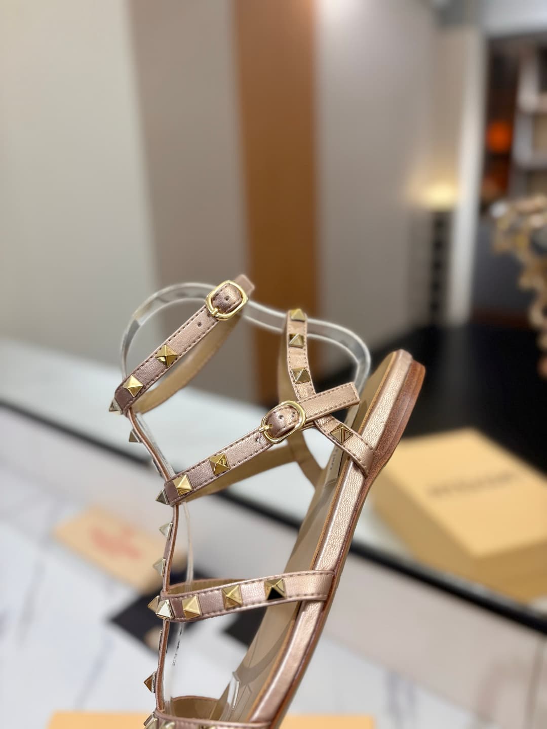 Valentino Garavani Rockstud Flat Calfskin Sandal with Straps