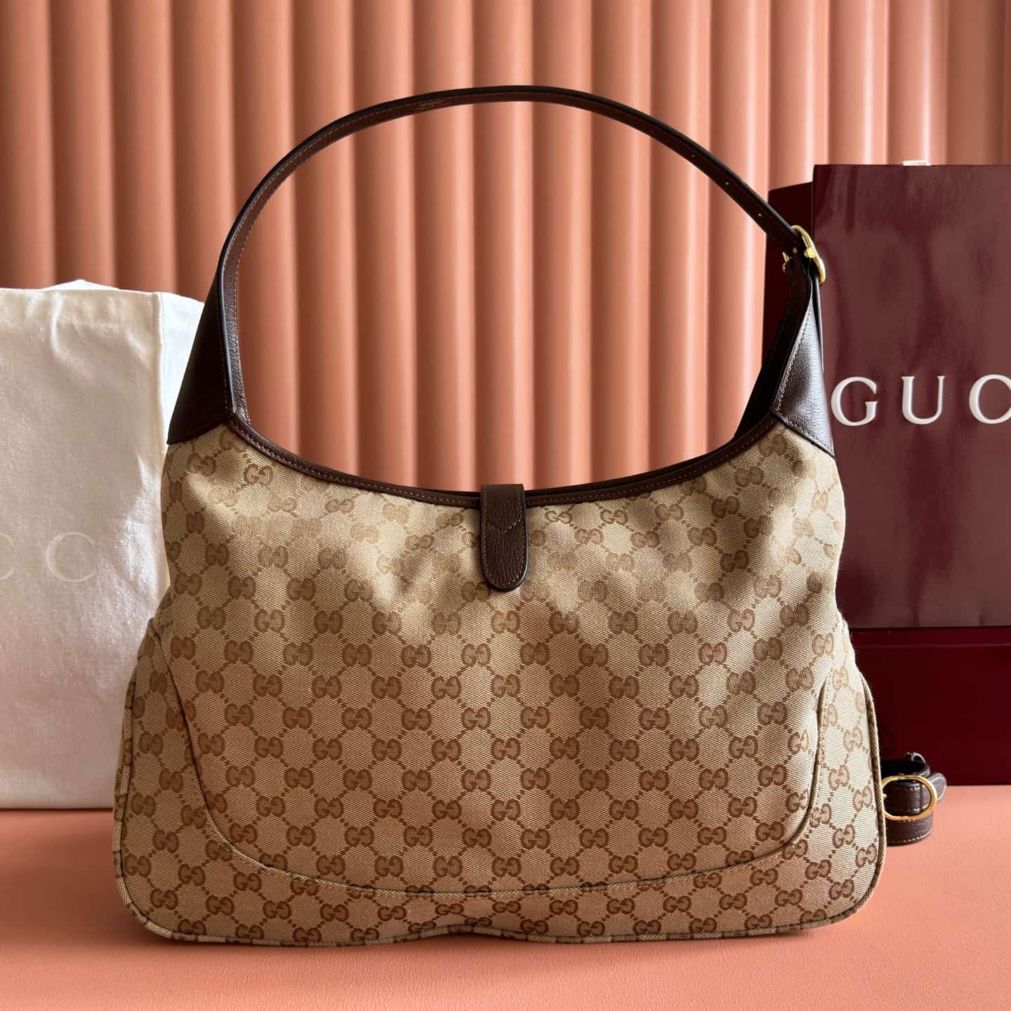 Gucci Jackie 1961 large crossbody bag Sand and dark brown GG canvas ‎863279 High