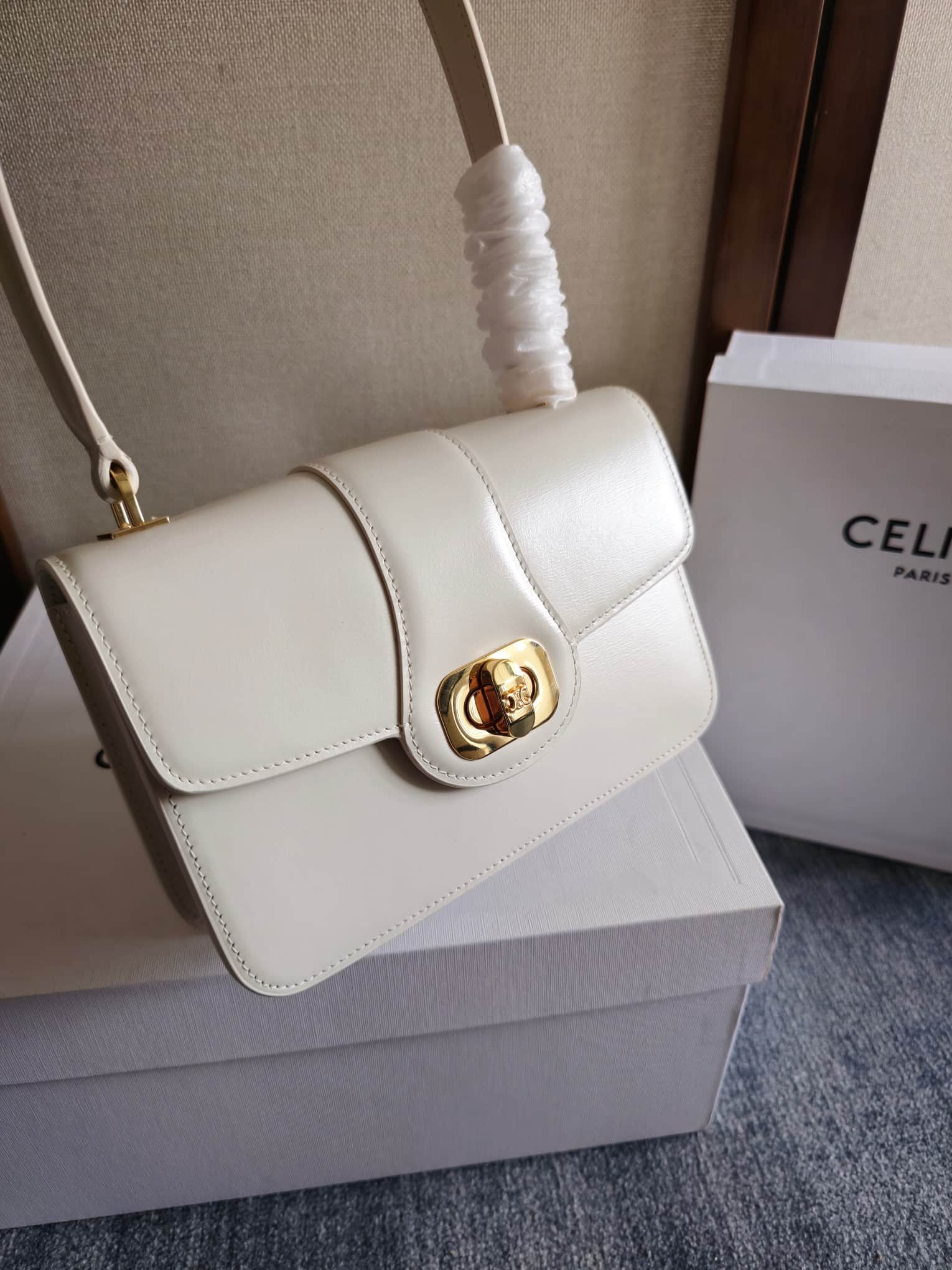Celine Josephine Teen Bag in White Patent Calfskin High
