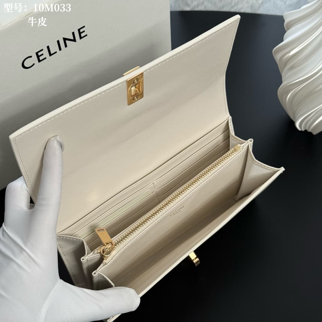 Celine Wallet 16 in White satinated calfskin leather 10M033 High
