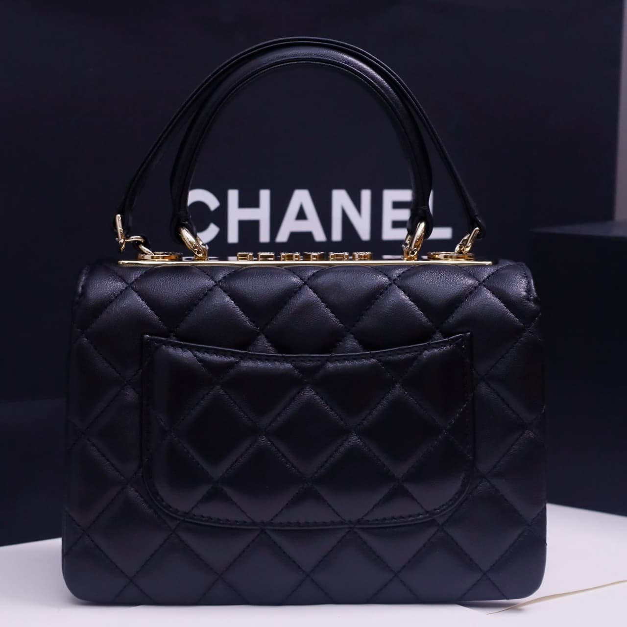 Chanel MINI FLAP BAG WITH TOP HANDLE AS4654 Lambskin &Gold-Tone Metal Black A