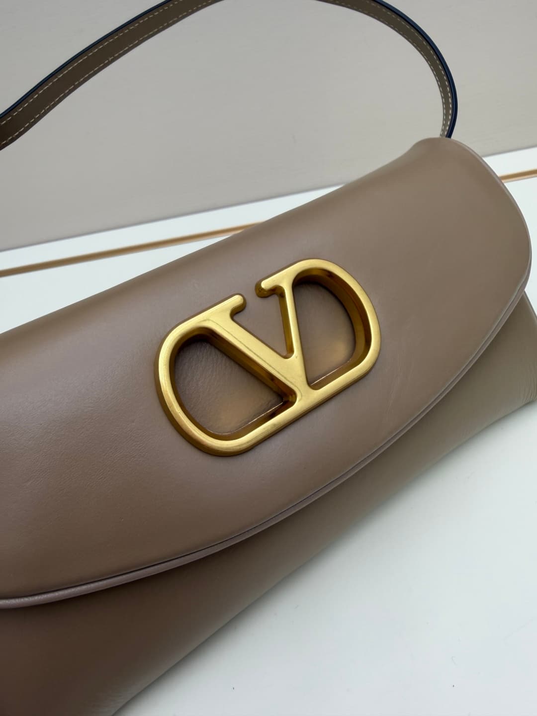 Valentino Garavani Devain Small Nappa Shoulder Bag Beige High