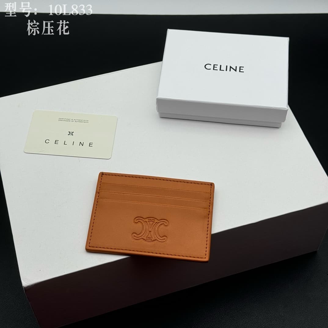 Celine Cuir Triomphe Card Holder in Caramel smooth calfskin leather High