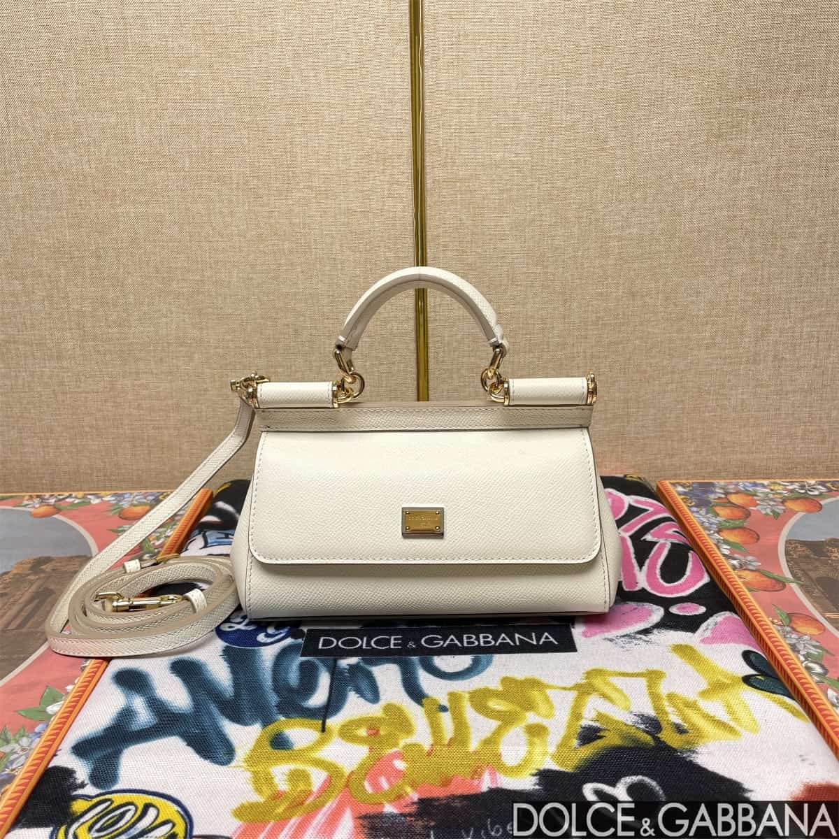 Dolce & Gabbana Miss Sicily top handle bag calfskin leather White High