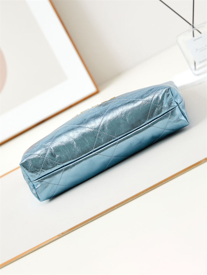 Chanel 22 SMALL HANDBAG Metallic Calfskin & Gold-Tone Metal AS3260 Blue A