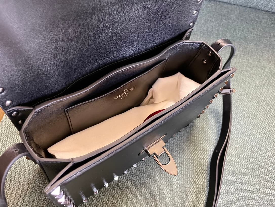 Valentino Garavani Rockstud23 Small Shoulder Bag smooth black calfskin leather high