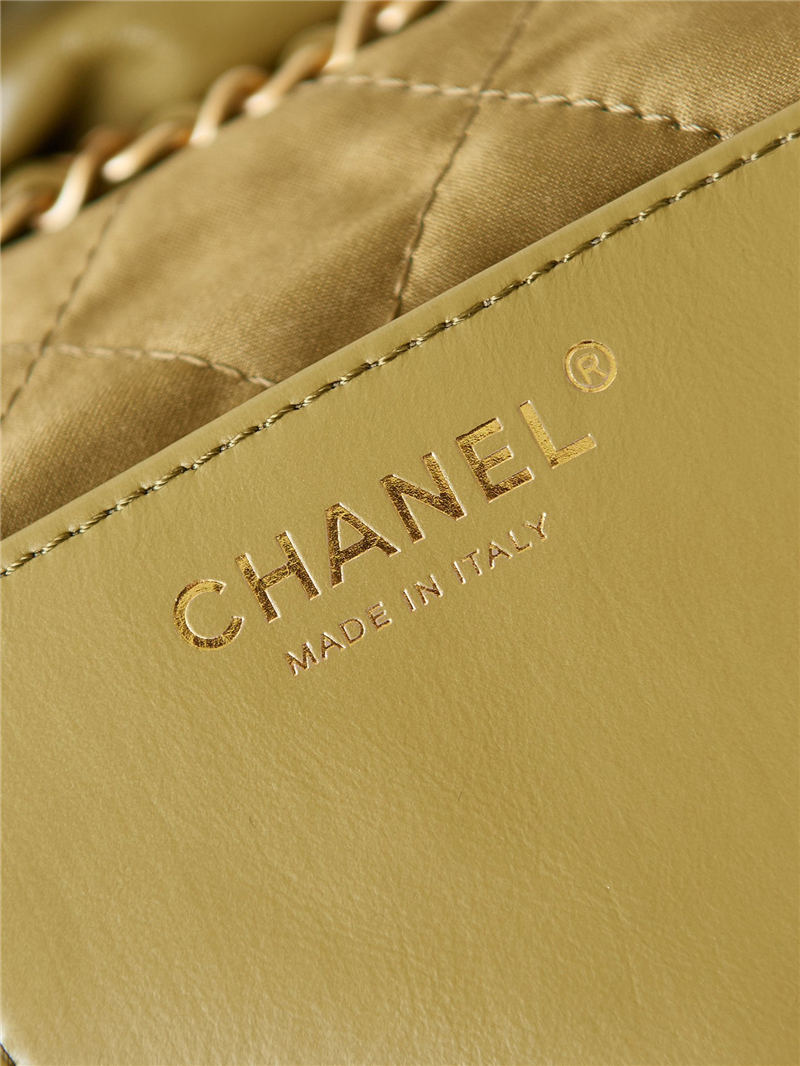 Chanel 22 MINI HANDBAG Shiny Calfskin Mustard-Wrinkle & Gold-Tone Metal AS3980 A