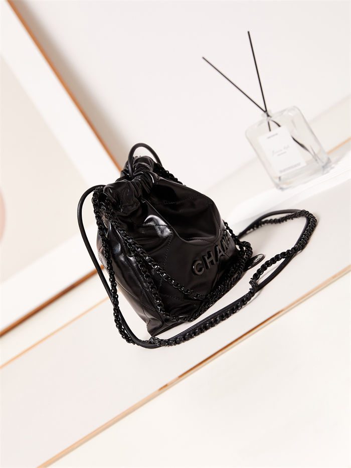 Chanel 22 MINI HANDBAG Shiny Calfskin Black & Black-Tone Metal AS3980 A