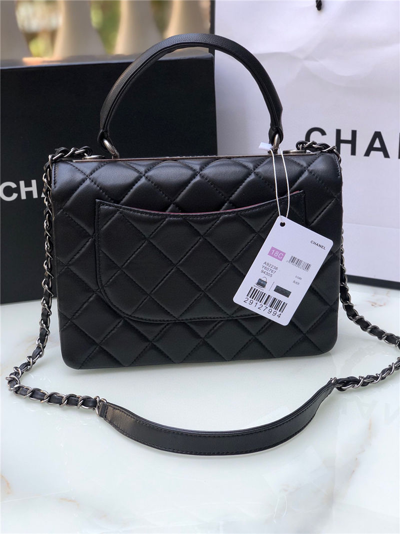 SMALL FLAP BAG WITH TOP HANDLE Lambskin Anti-Silver Metal Black A