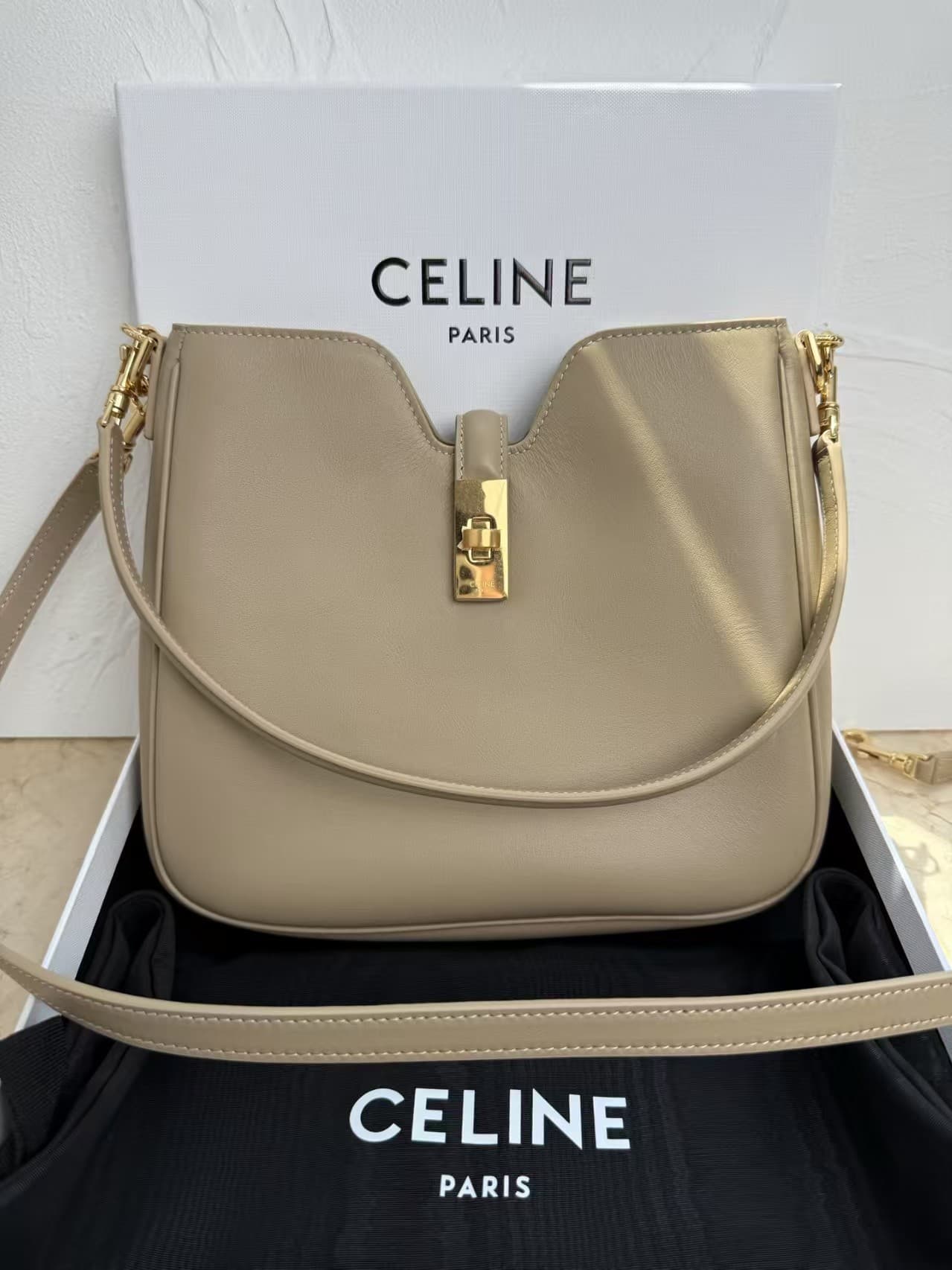 Celine SMALL CAMILLE 16 SOFT BAG IN SMOOTH CALFSKIN SMOKED BROWN High