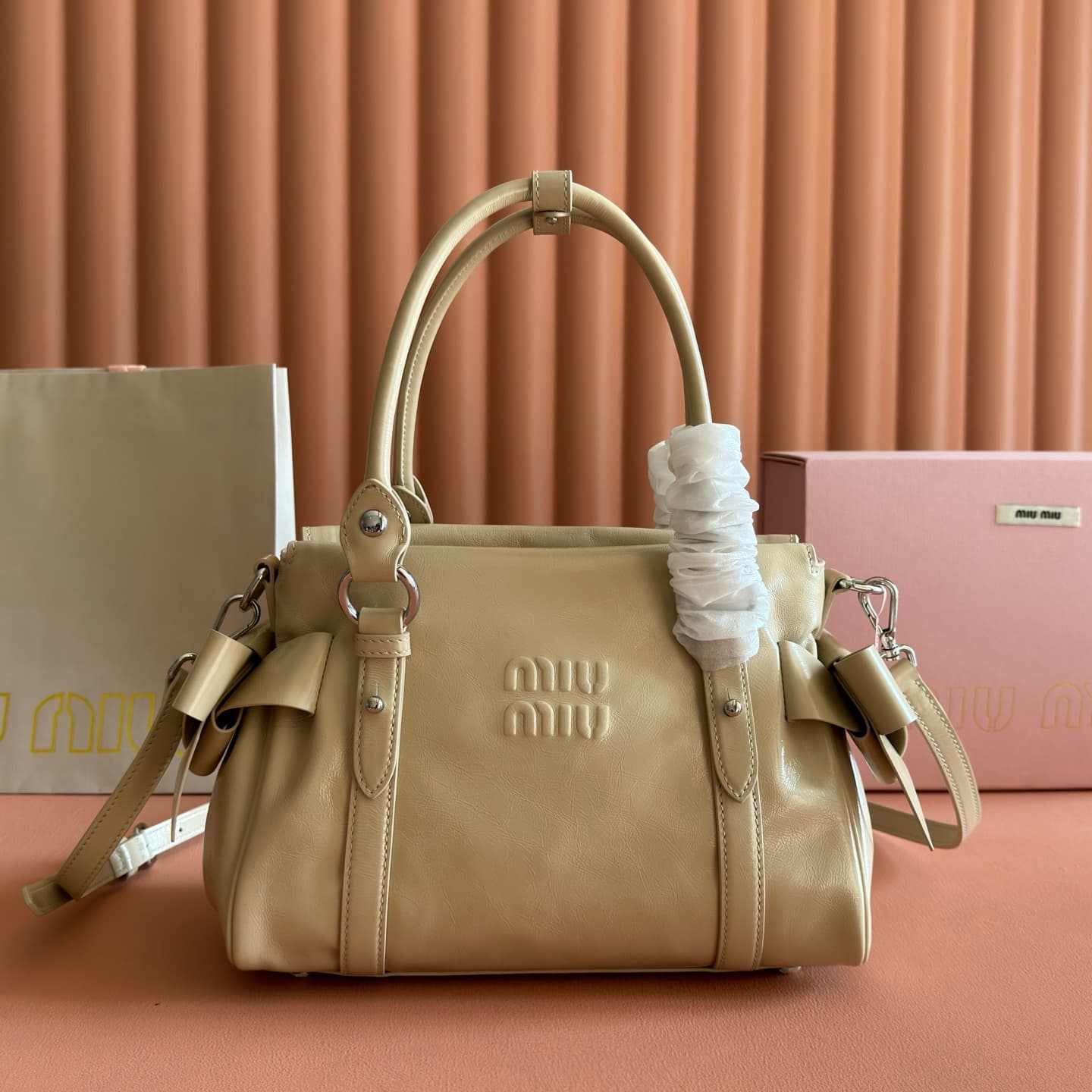 Miu Miu Shiny leather top-handle bag Cord Calfskin 5BA327 TOP