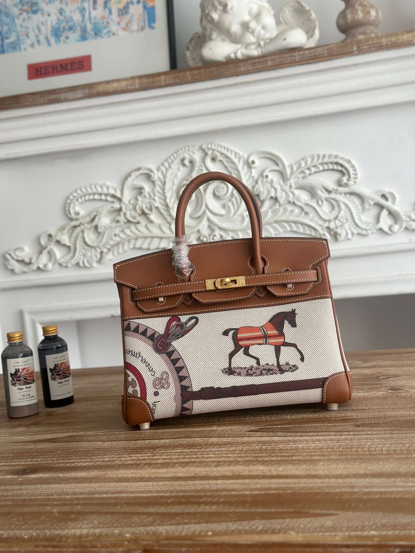 Hermes Birkin 25/30 Bag Canvas & Swift Leather WAX High