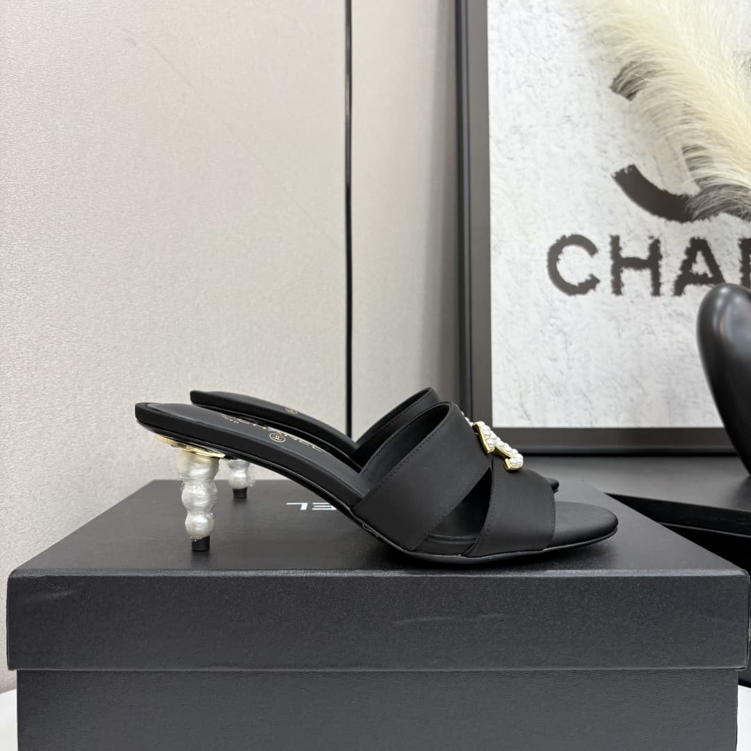 Chanel Patent Lambskin Pearl Mules Shoes Women