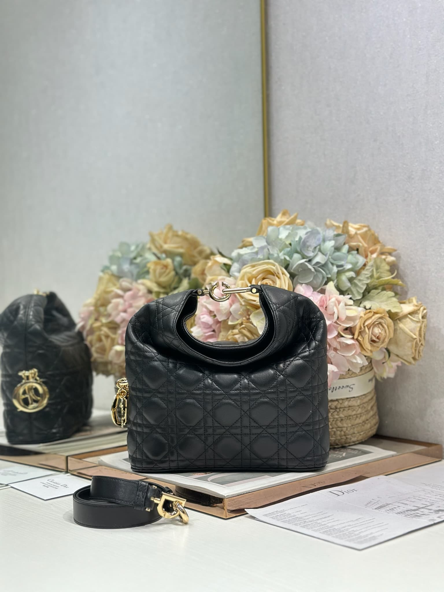 Dior Macrocannage Calfskin Handbag Black High