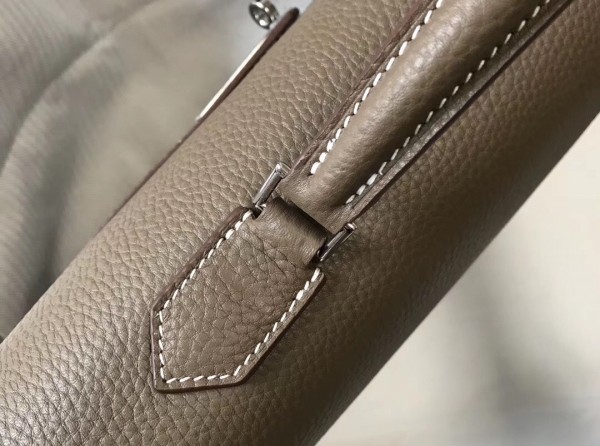 Hermes Kelly Depeche 38 Briefcase In Etoupe Calfskin WAX High
