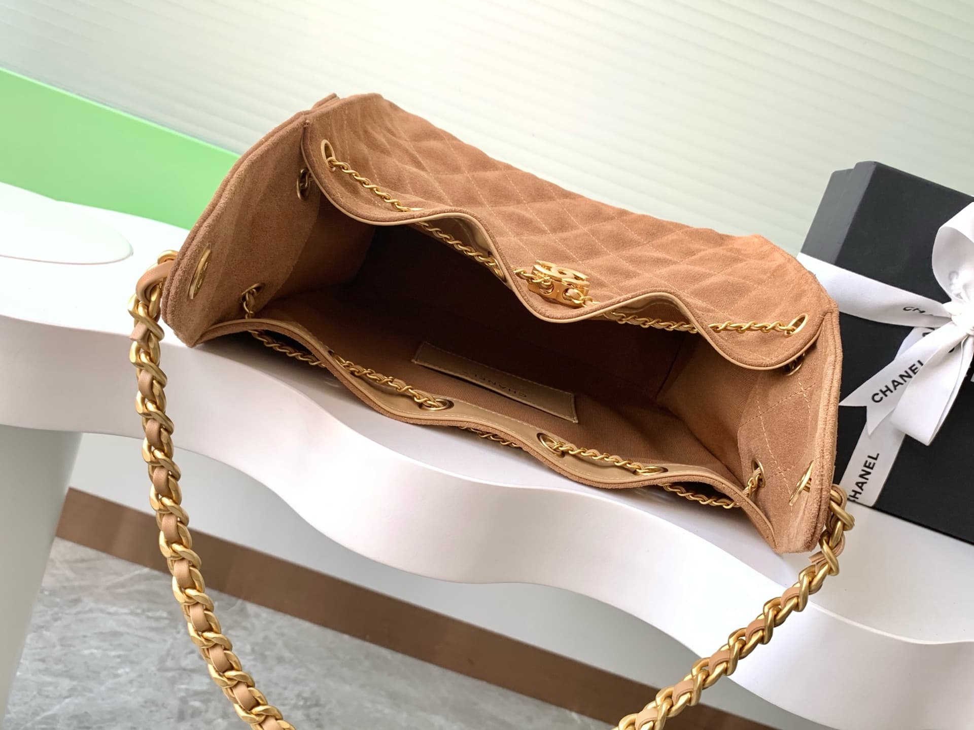 Chanel 25 Small Hobo handbag AS5293 Suede & gold-tone metal Brown A