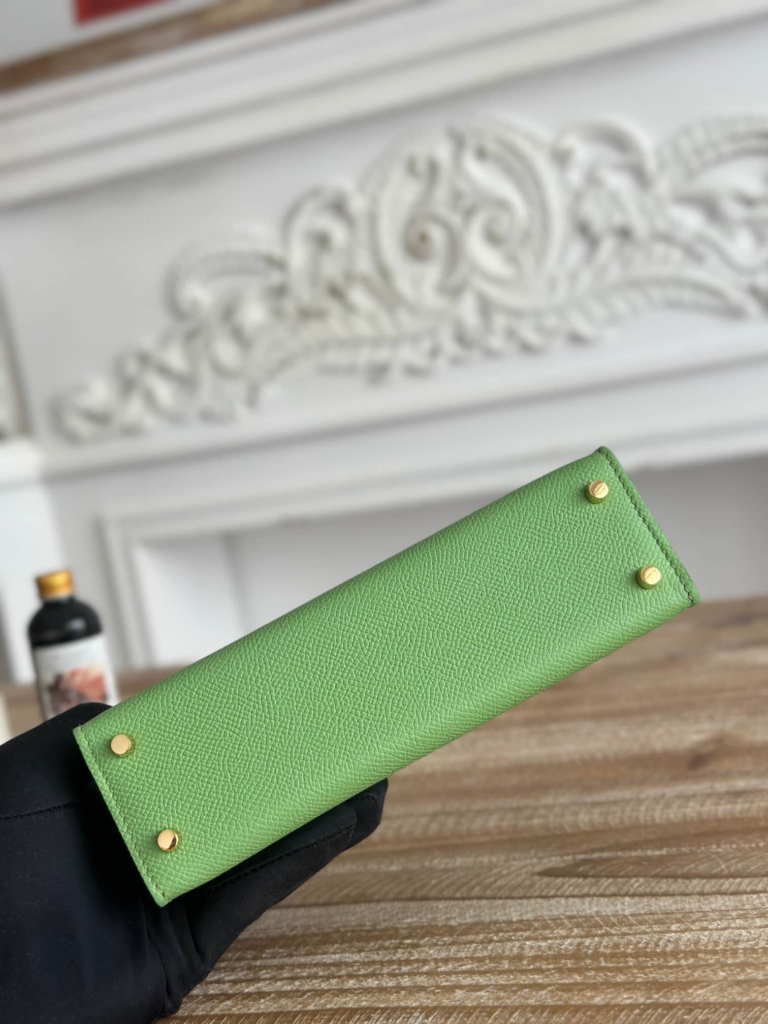 Hermes Kelly Mini II Bag Epsom Leather WAX Silver/Gold Metal Vert Criquet High