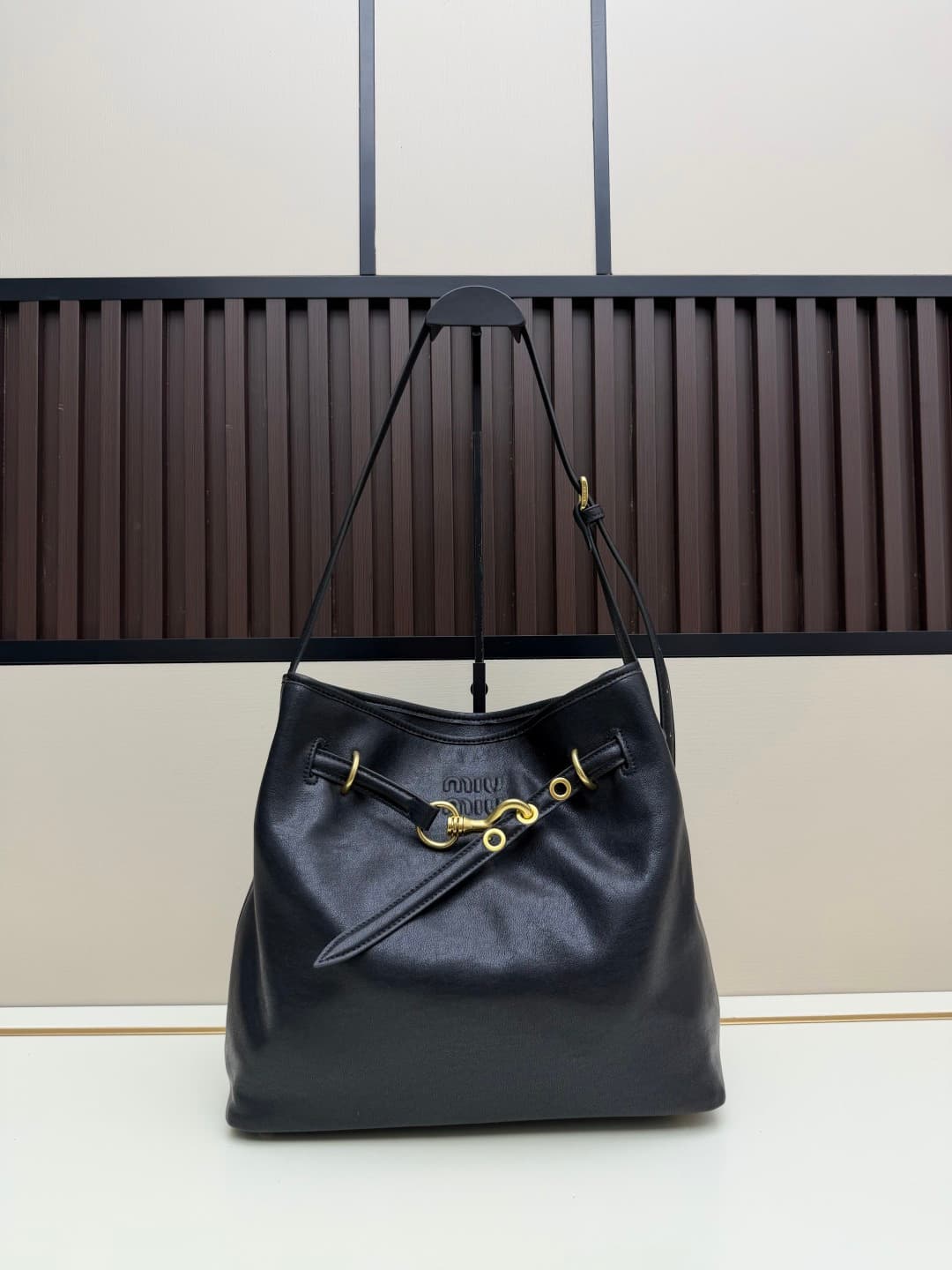 Miu Miu Aventure Calfskin Leather Bucket Bag Black High