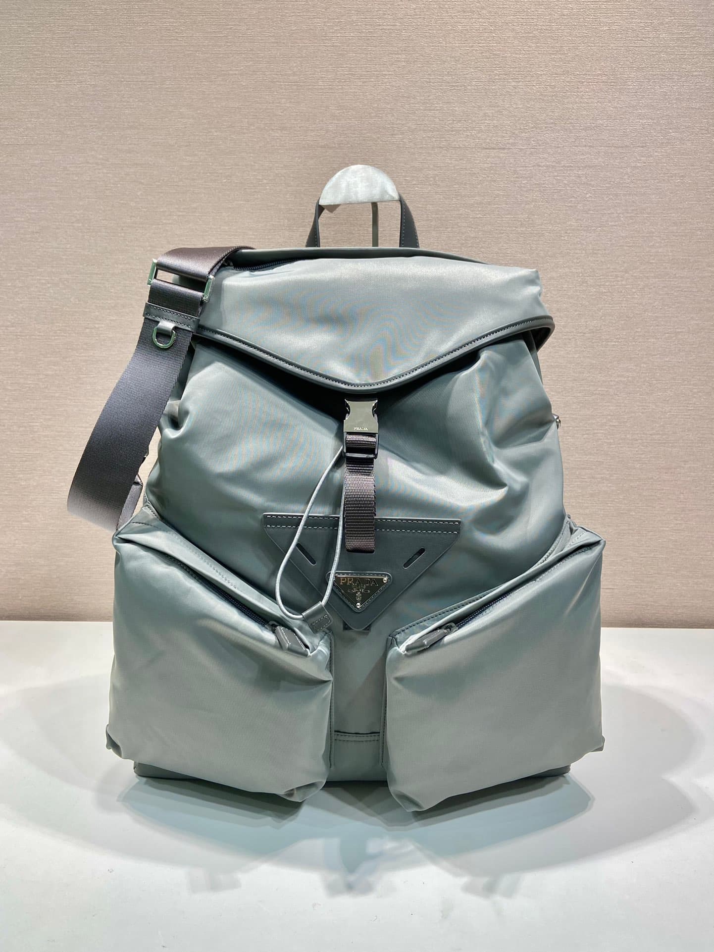 Prada Re-Nylon and leather backpack Light Ice Blue 2VZ108 High