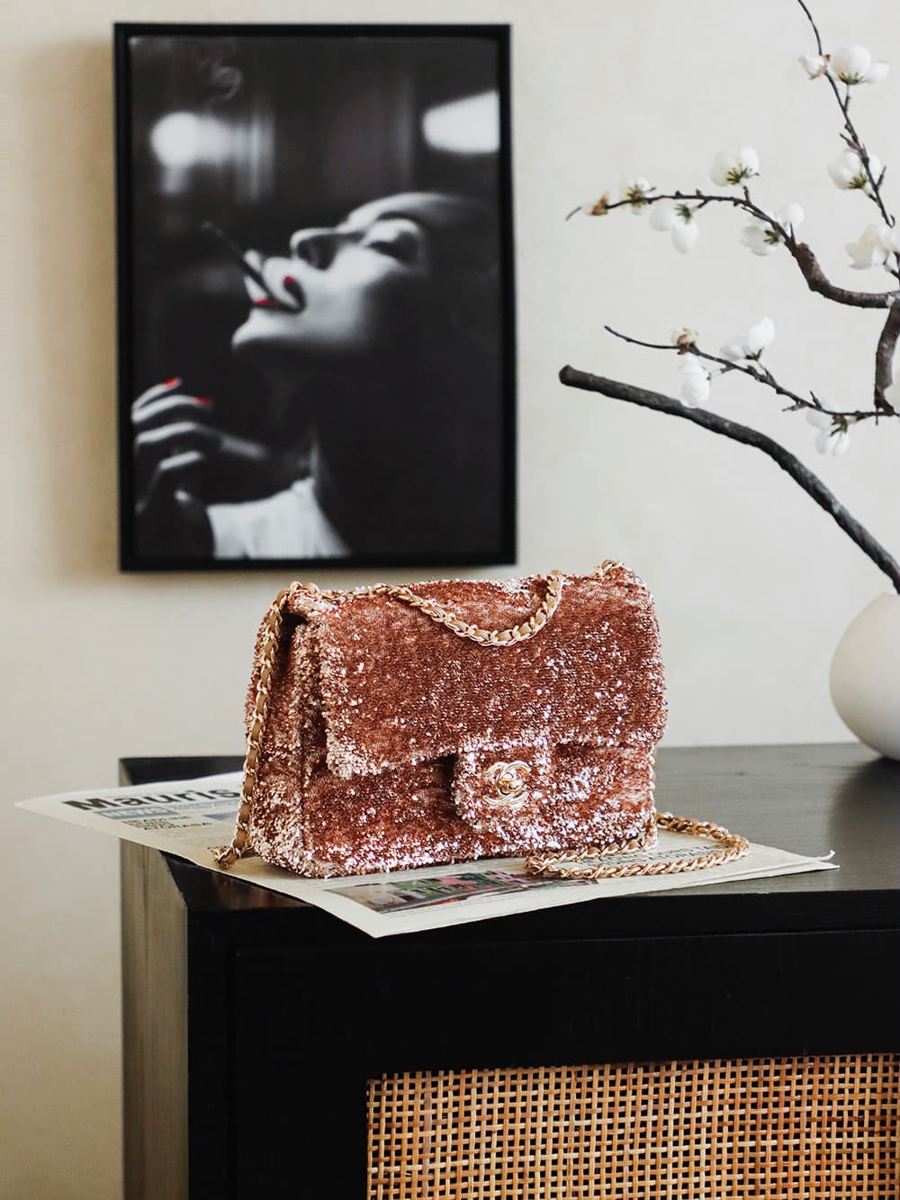 Chanel Flap Bag With Gold Sequins A