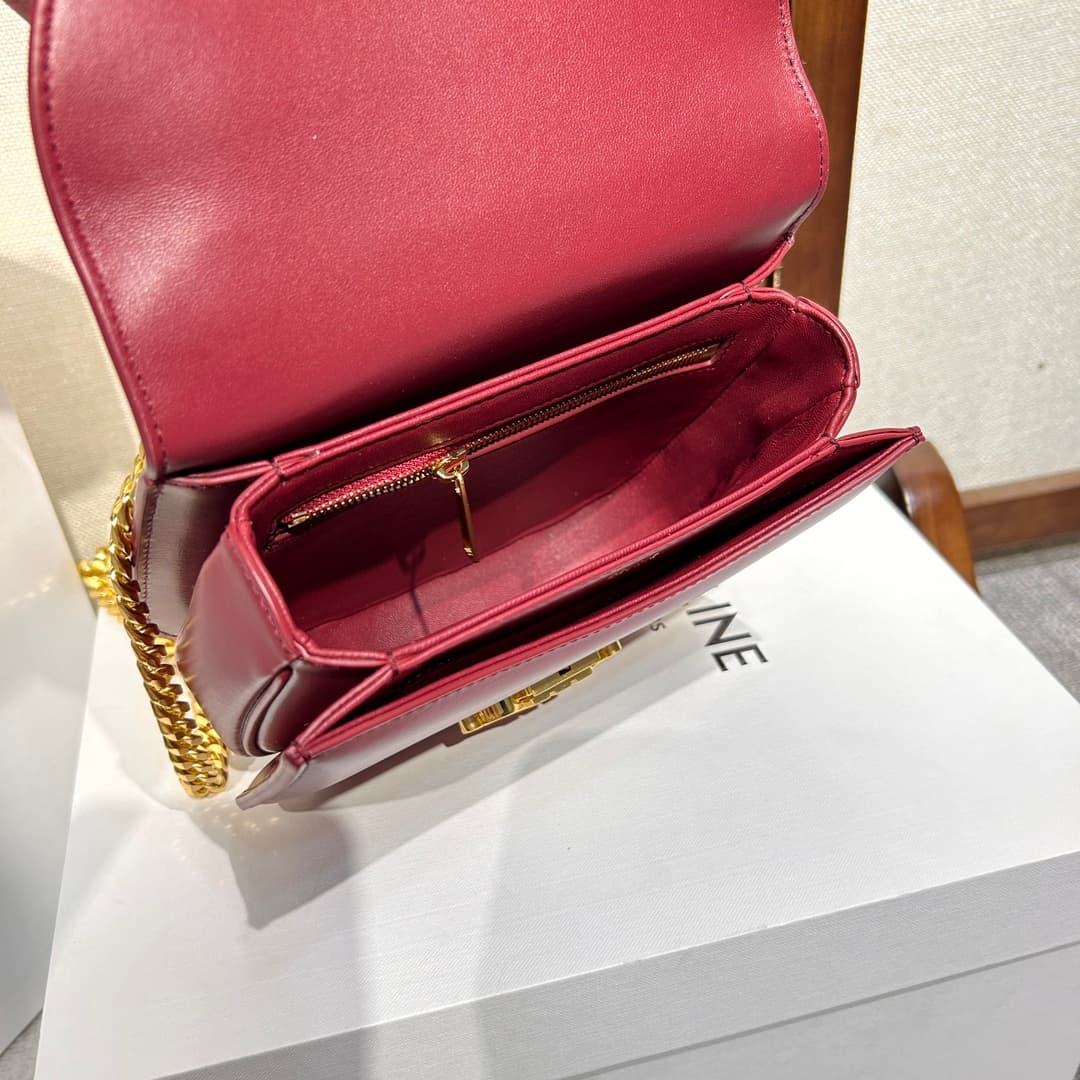 Celine Teen Besace Clea Bag in Shiny Red Calfskin Leather High
