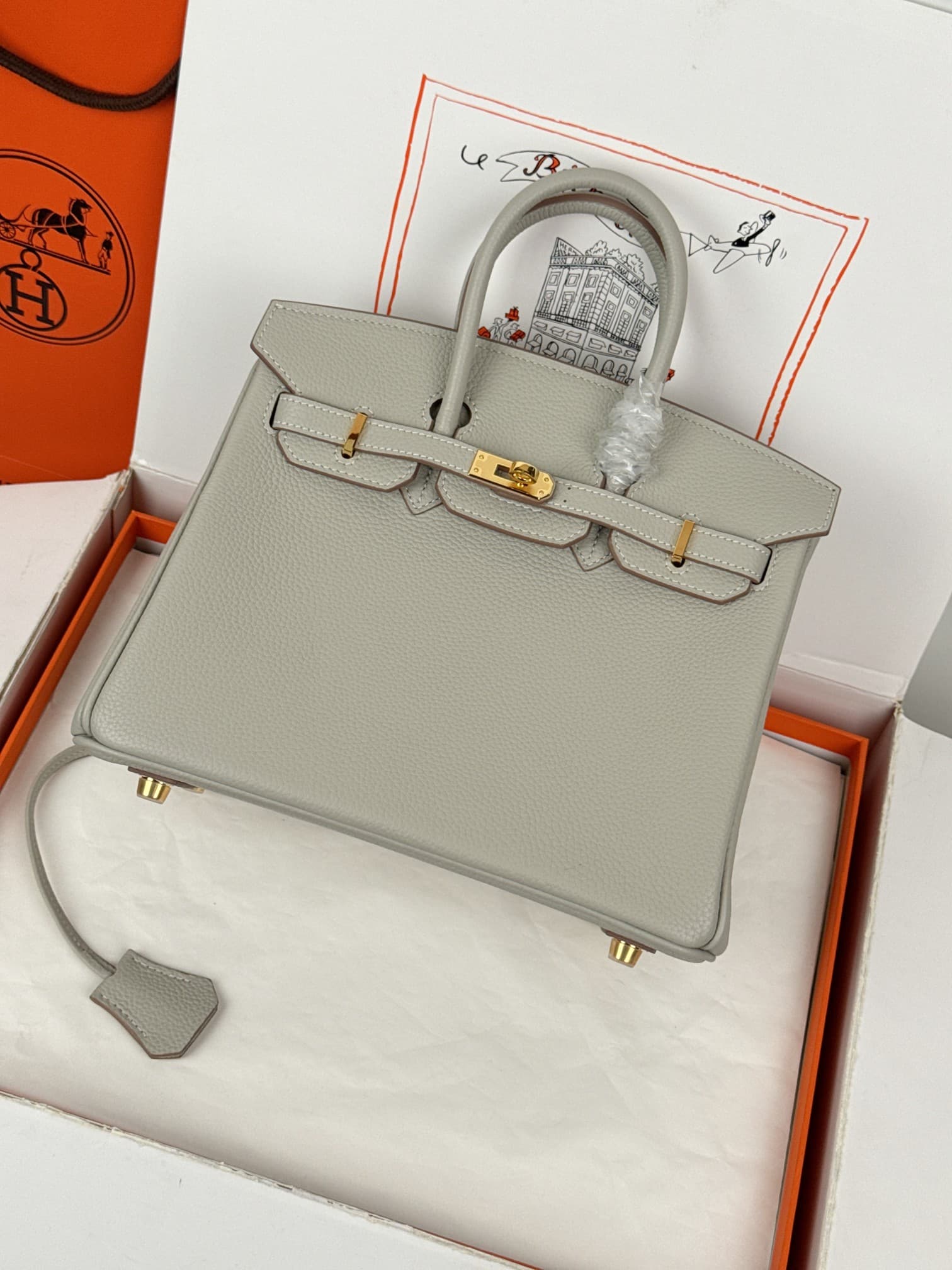 Hermes Birkin 25/30 Bag Togo Calfskin Leather Pearl Gray High