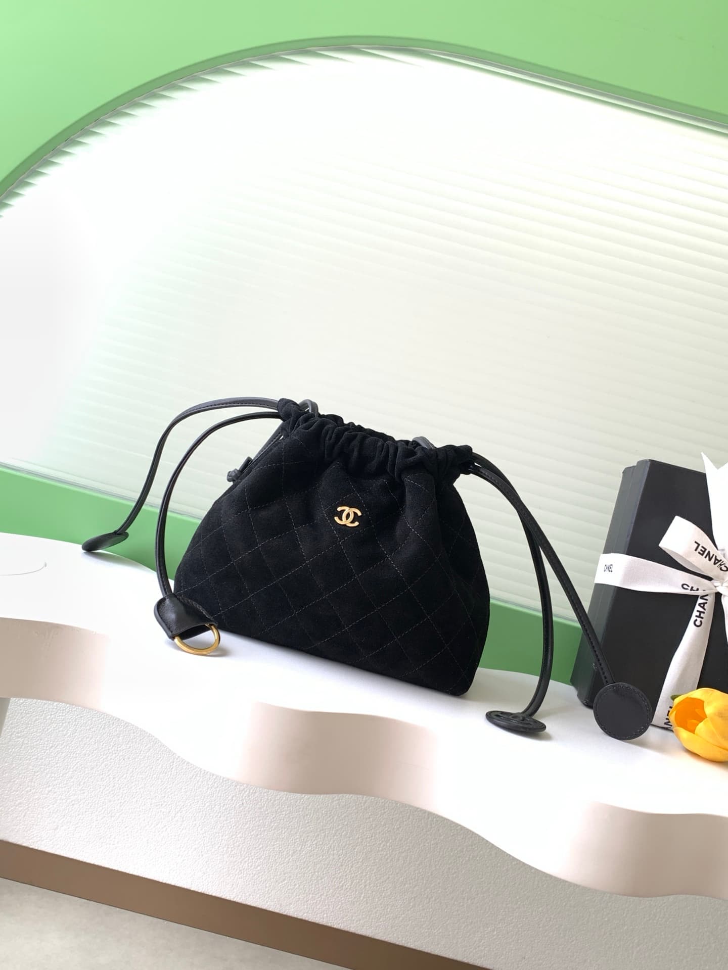 Chanel Clutch with Leather Strap Suede Calfskin & Gold-tone Metal AP5227 Black A