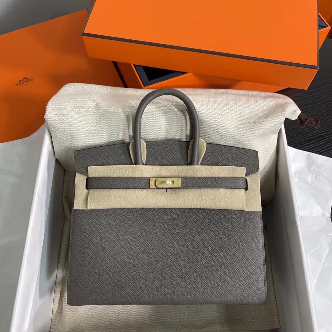 Hermes Birkin Sellier Bag 25/30cm Epsom Leather WAX Gris Meyer High