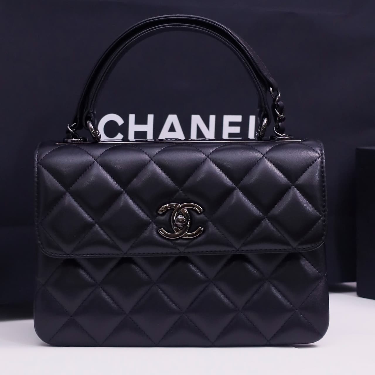 SMALL FLAP BAG WITH TOP HANDLE Lambskin Black Metal Black A