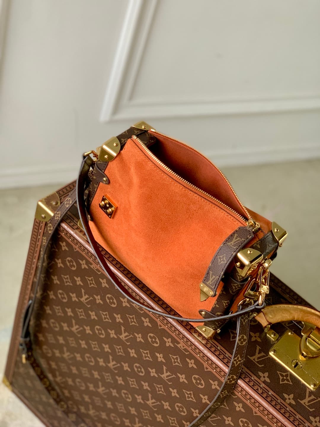 Louis Vuitton Side Trunk MM Suede calfskin leather M15072 Tan High