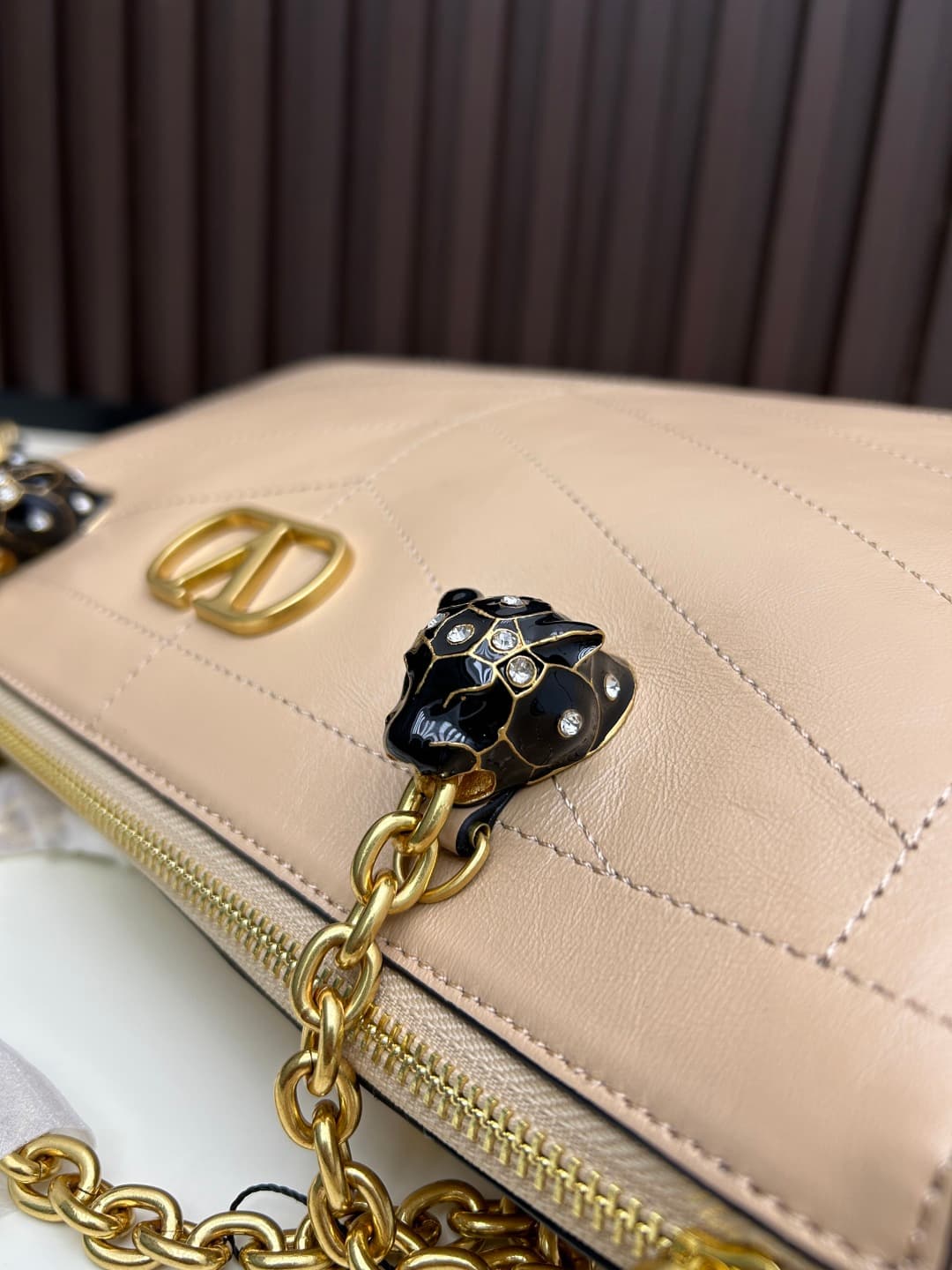 Valentino VLogo Garavani Panthea Shoulder Bag Beige Leather Mid