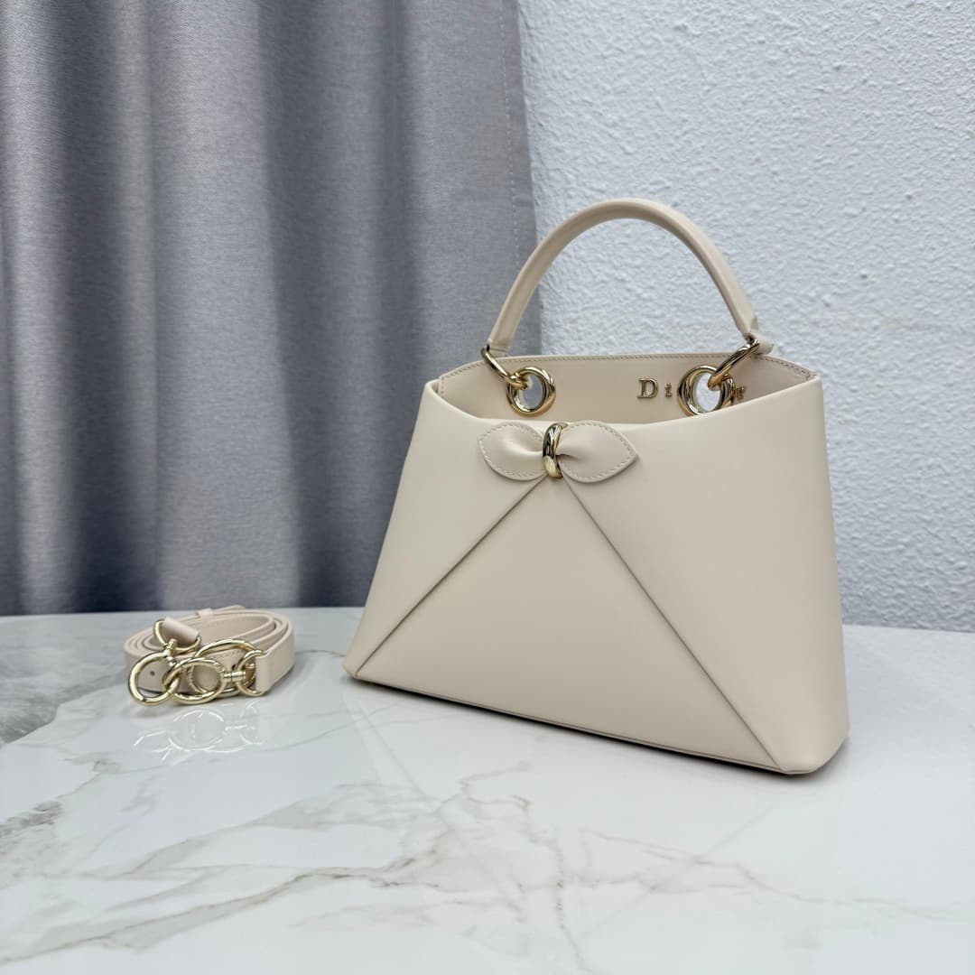 Small Dior Cigale Bag Cream Shiny Supple Calfskin High