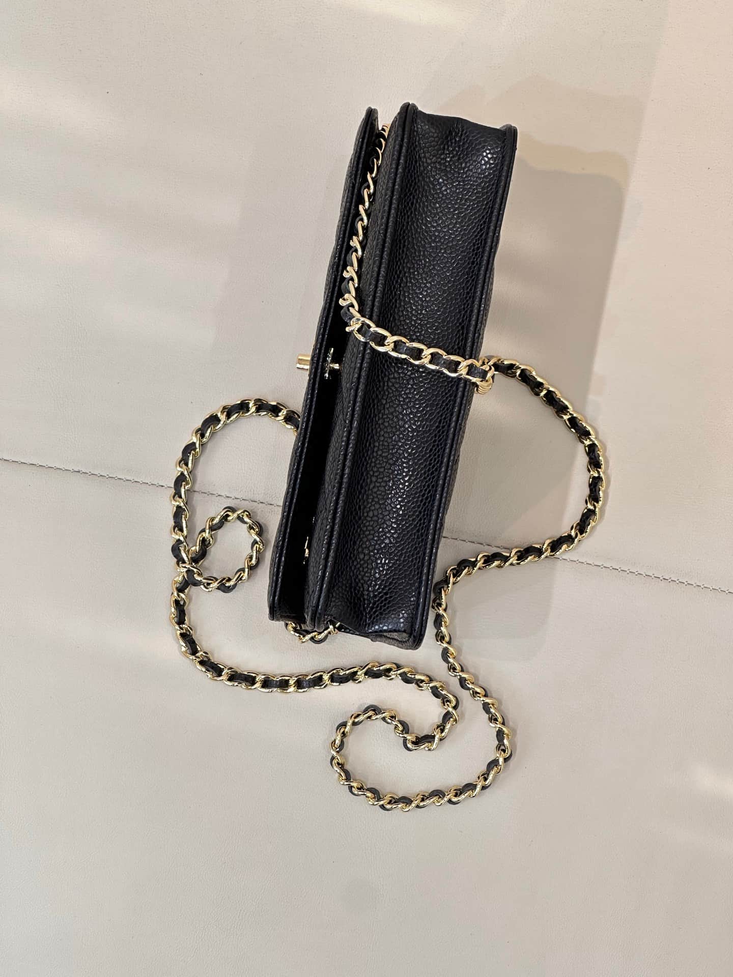 Chanel Classic Wallet on Chain Grained Shiny Calfskin & Gold-Tone Metal AP4241 Black TOP