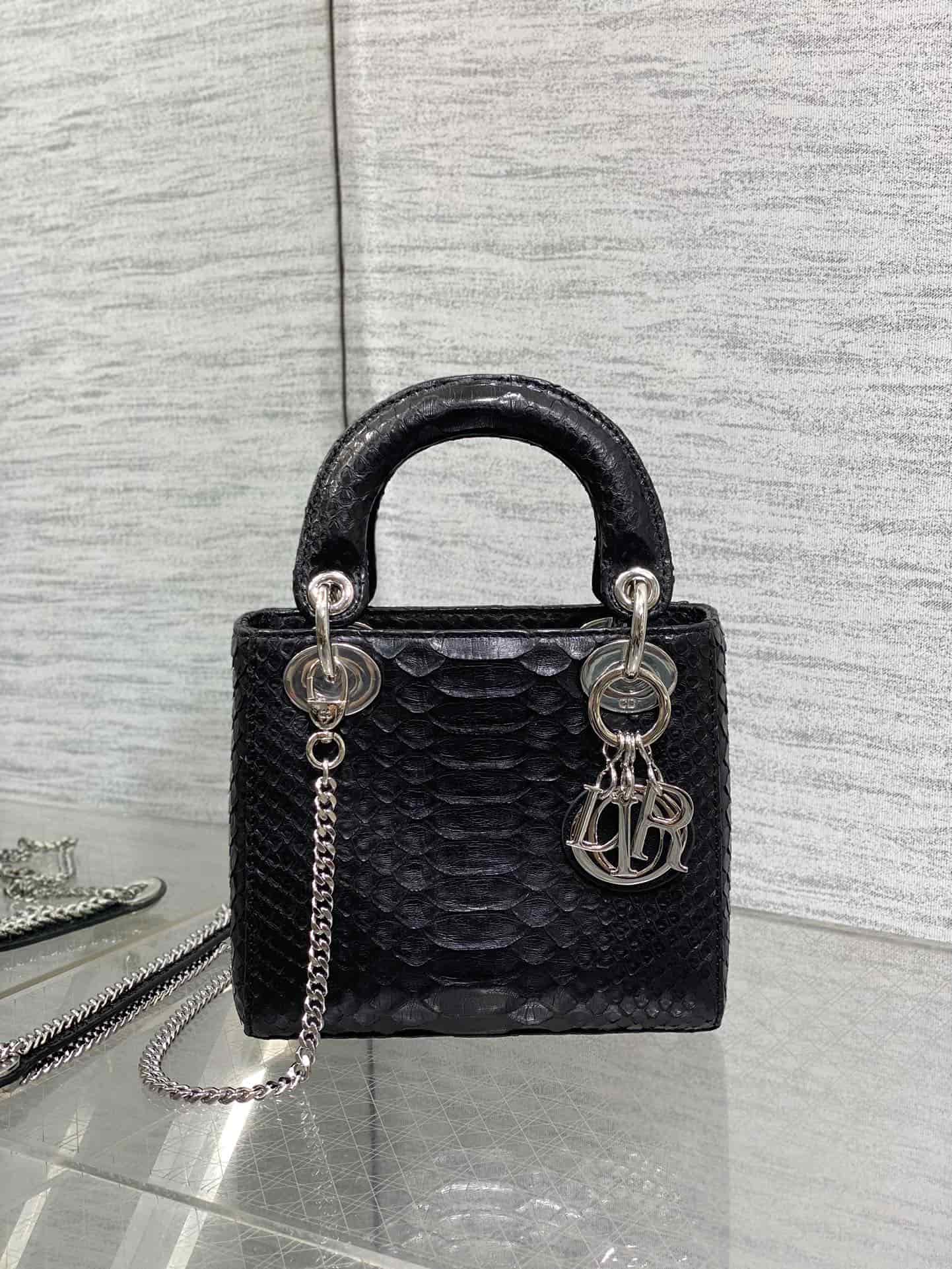 MINI LADY Dior BAG Cannage Python Silver-tone Metal High