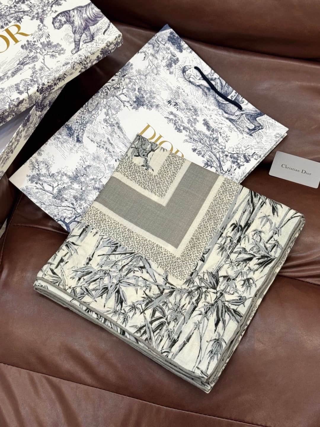 Dior Toile de Jouy Natura square scarf featuring bamboo forest print