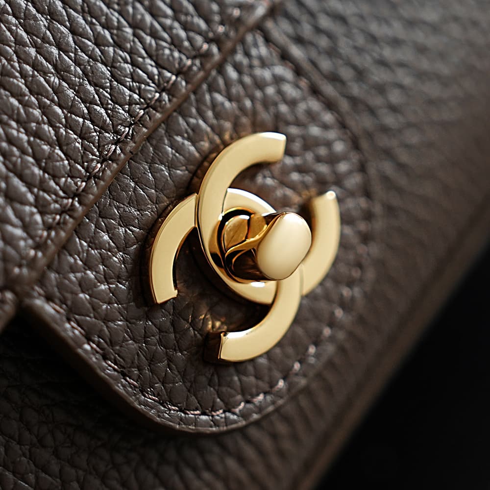 CHANEL Mini flap bag Grained Calfskin&Gold-tone metal Brown AS6573 A