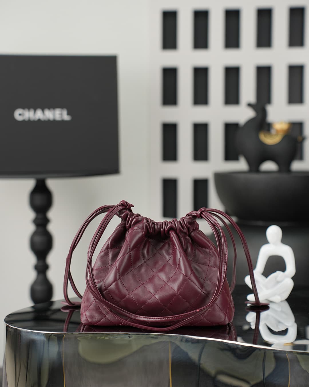 Chanel Clutch with Leather Strap Lambskin & Gold-tone Metal AP5228 Claret  A