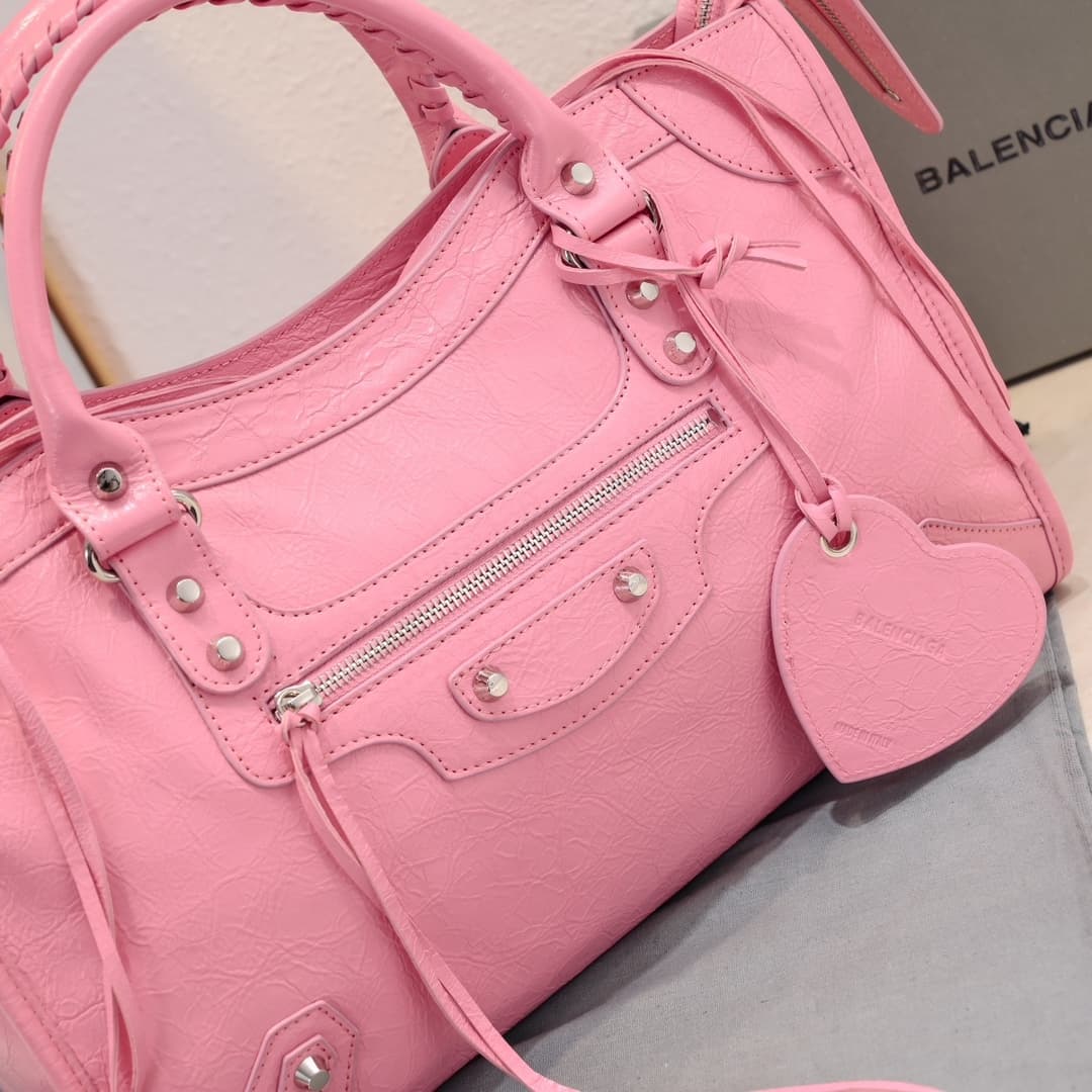 WOMEN'S LE CITY Medium Bag Silver Metal Pink High