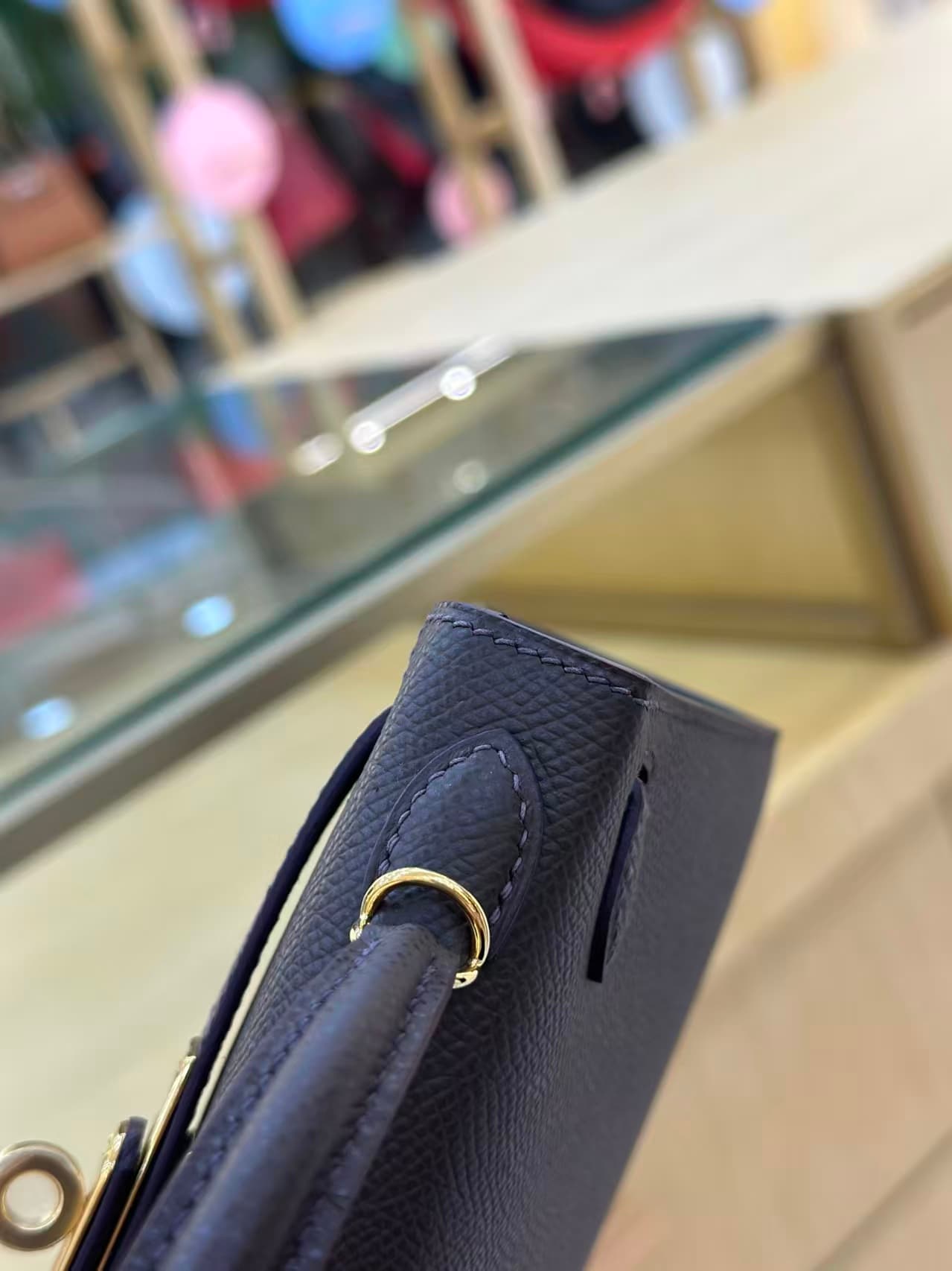 Hermes Kelly Mini II Bag Epsom Leather WAX Silver/Gold Metal Ebene High