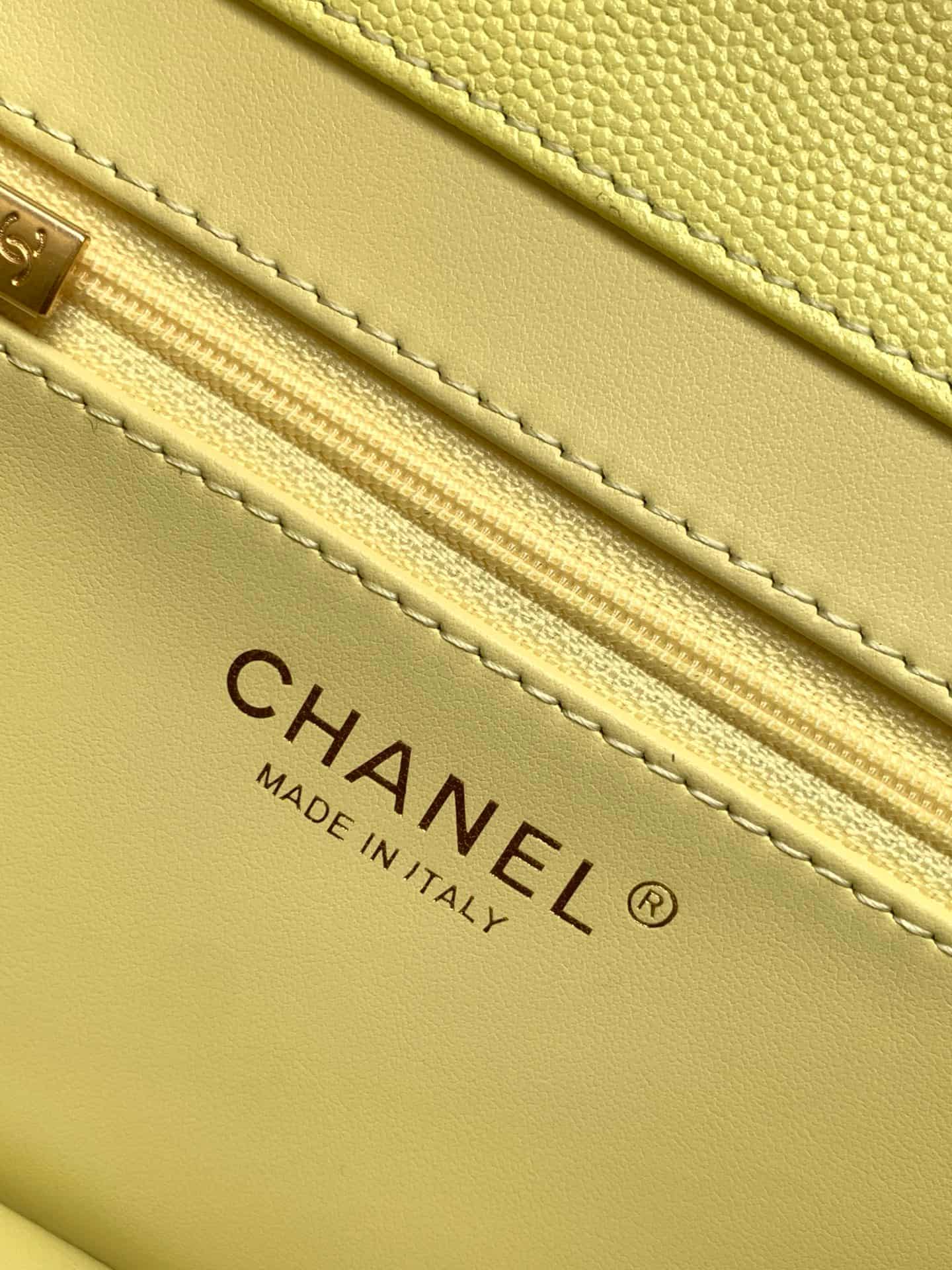 Chanel Small Flap Bag Grained Shiny Calfskin & Gold-Tone Metal AS6130 Yellow High