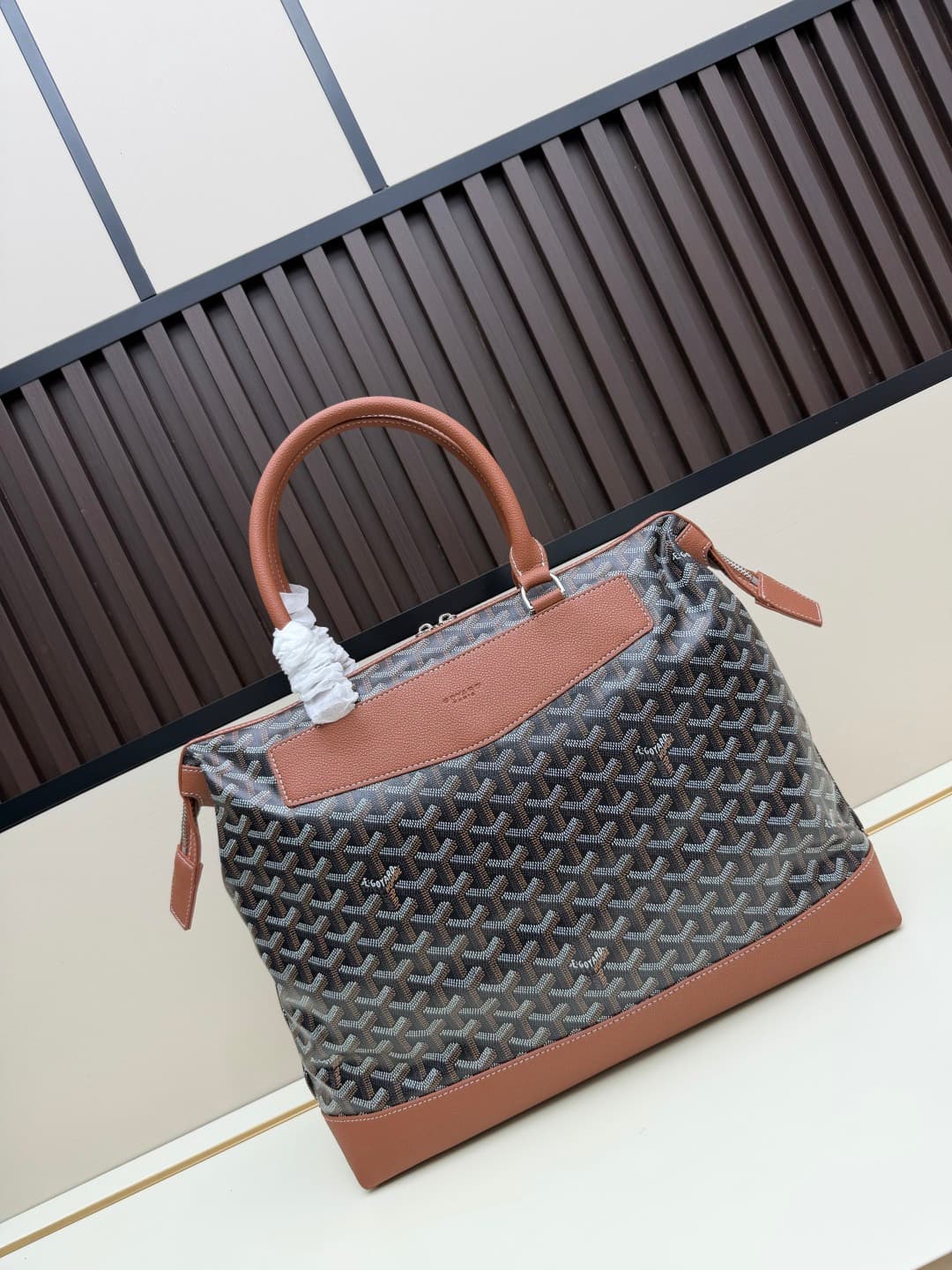 Goyard Cisalpin Document Case Brown Chevron Print Coated Canvas Mid