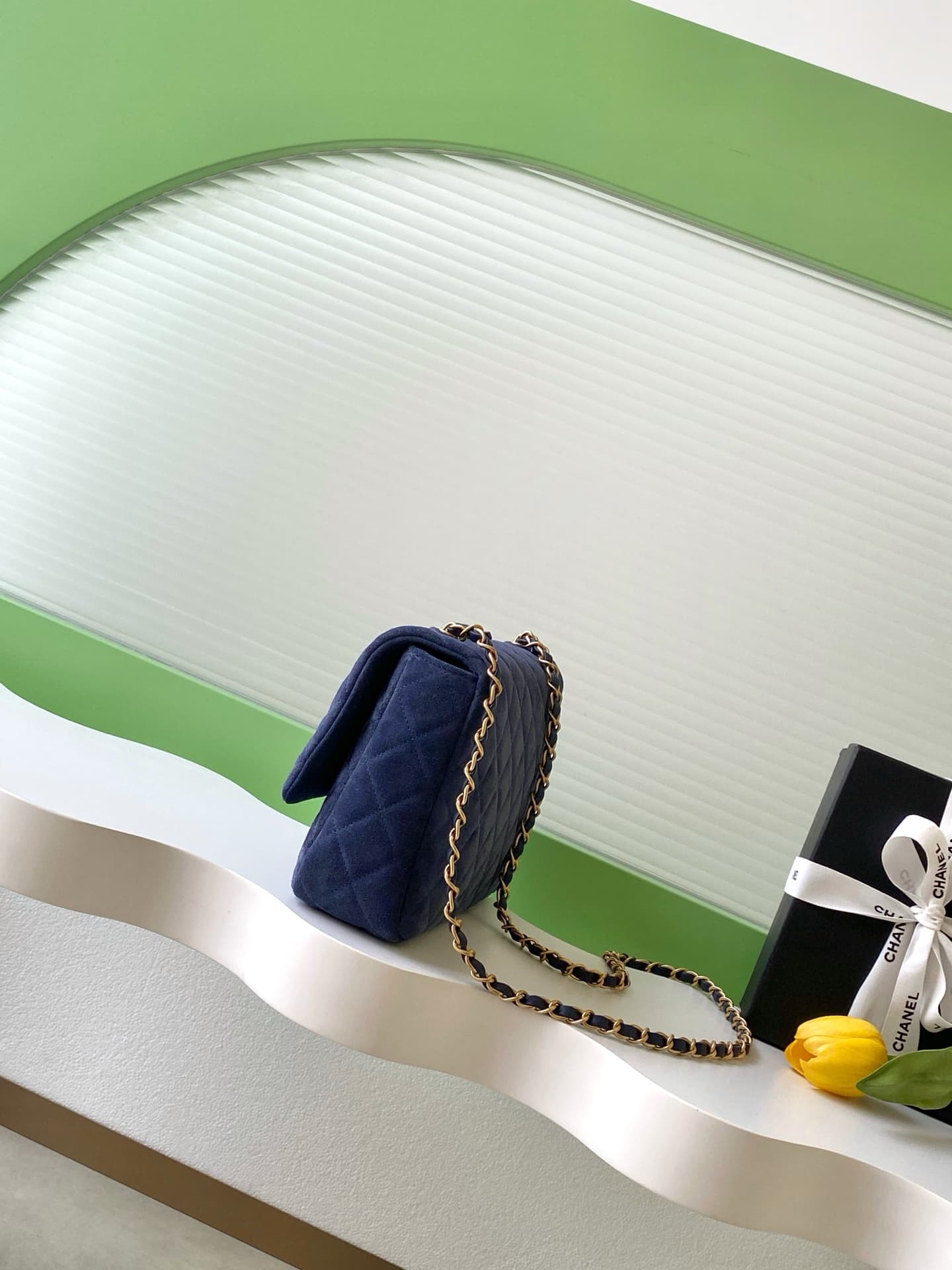 Chanel Classic Flap bag in Navy Blue Suede & Gold-Tone Metal AS5987 A