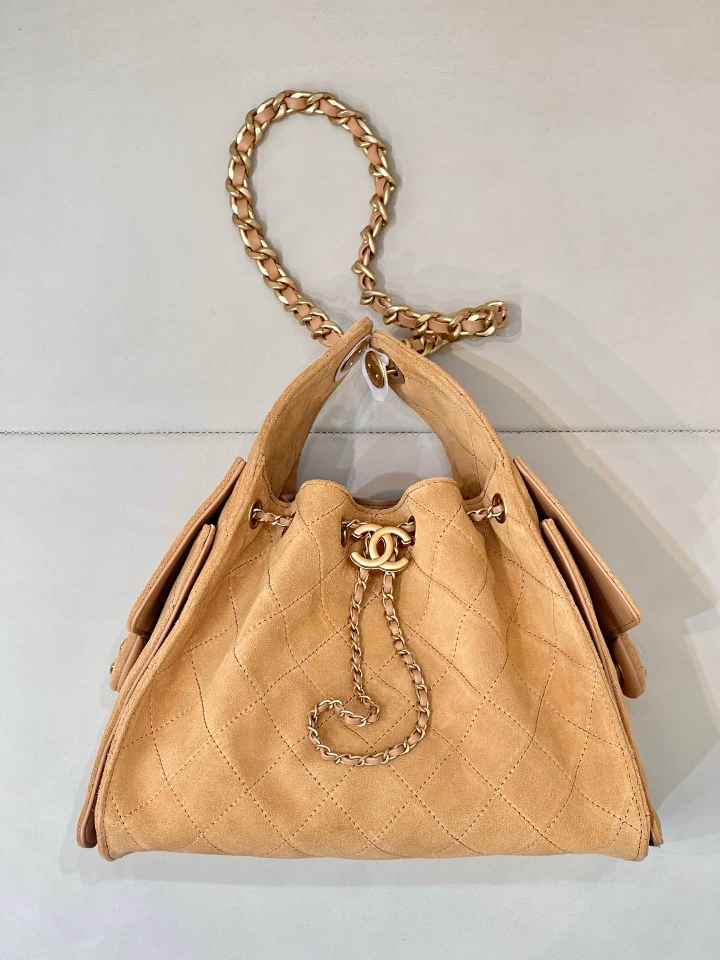 Chanel 25 Small Hobo handbag AS5293 Suede &Gold-tone Metal Beige TOP