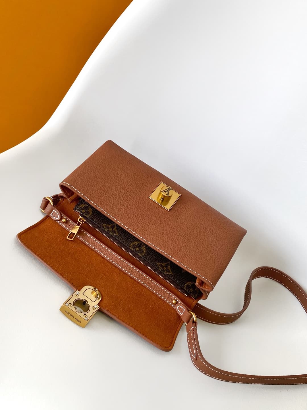 Louis Vuitton Wallet On Chain Low Key Cognac Brown Calfskin leather M12147 High