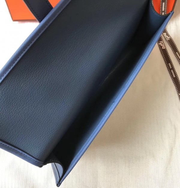 Hermes Jige Elan 29 Clutch Bag Epsom Leather WAX Denim Blue High